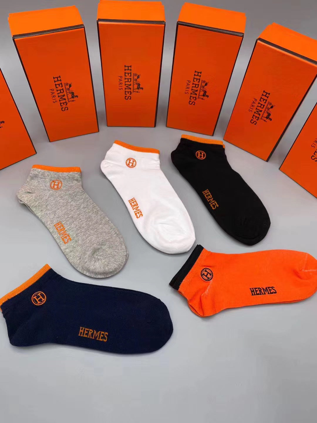 Hermes Small Equestrian-Style Emblems Ankle Socks - 5-Pair Set