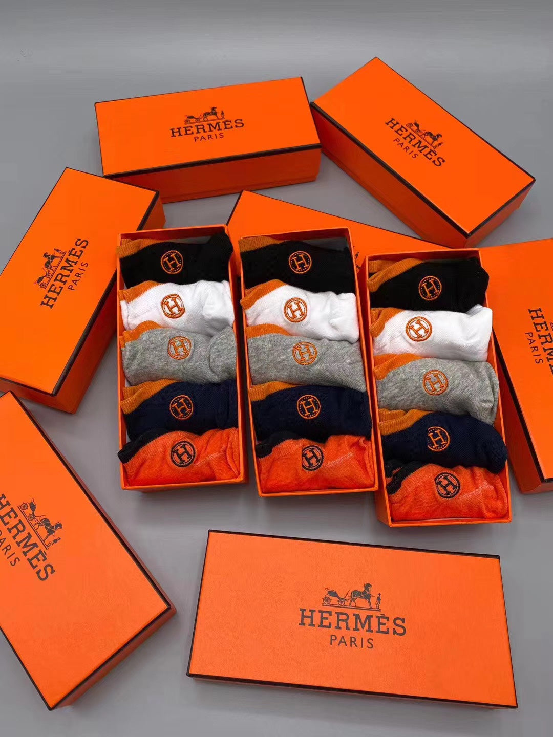 Hermes Small Equestrian-Style Emblems Ankle Socks - 5-Pair Set