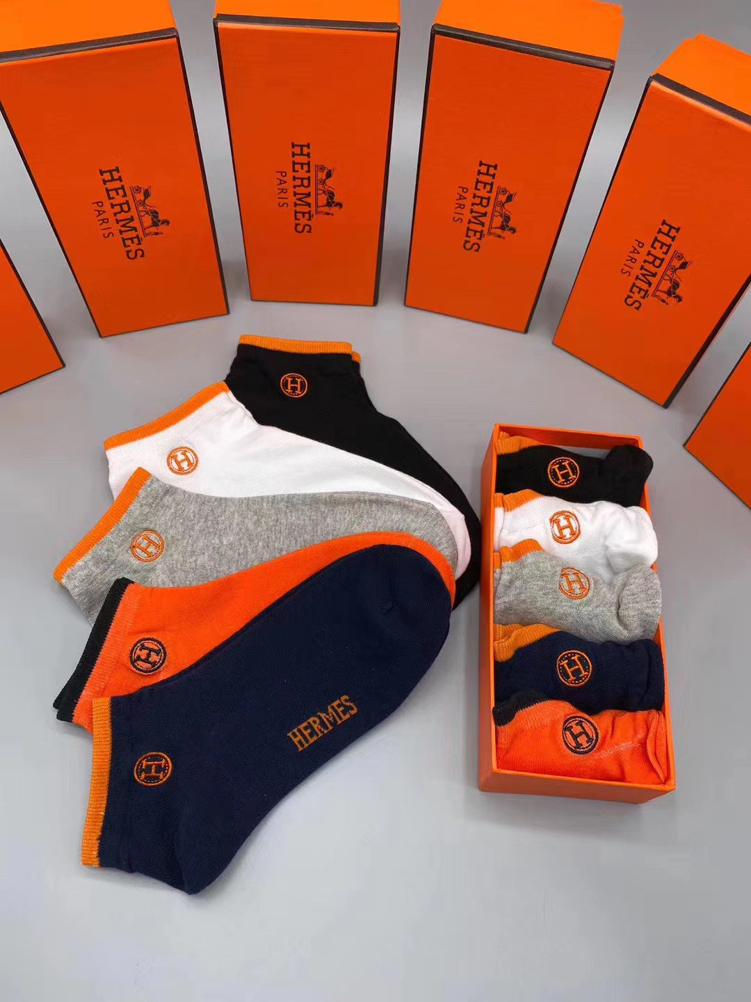 Hermes Small Equestrian-Style Emblems Ankle Socks - 5-Pair Set