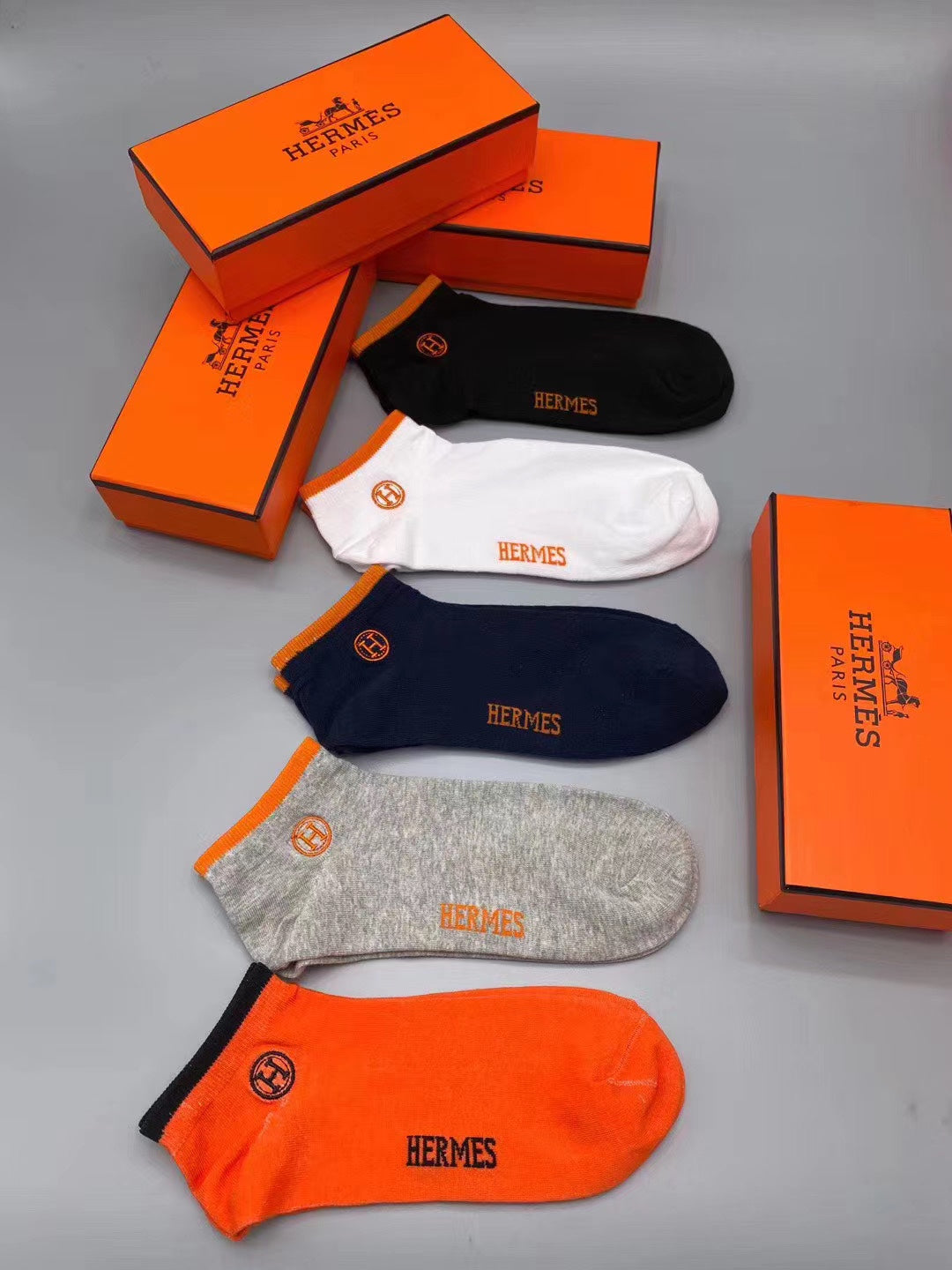 Hermes Small Equestrian-Style Emblems Ankle Socks - 5-Pair Set