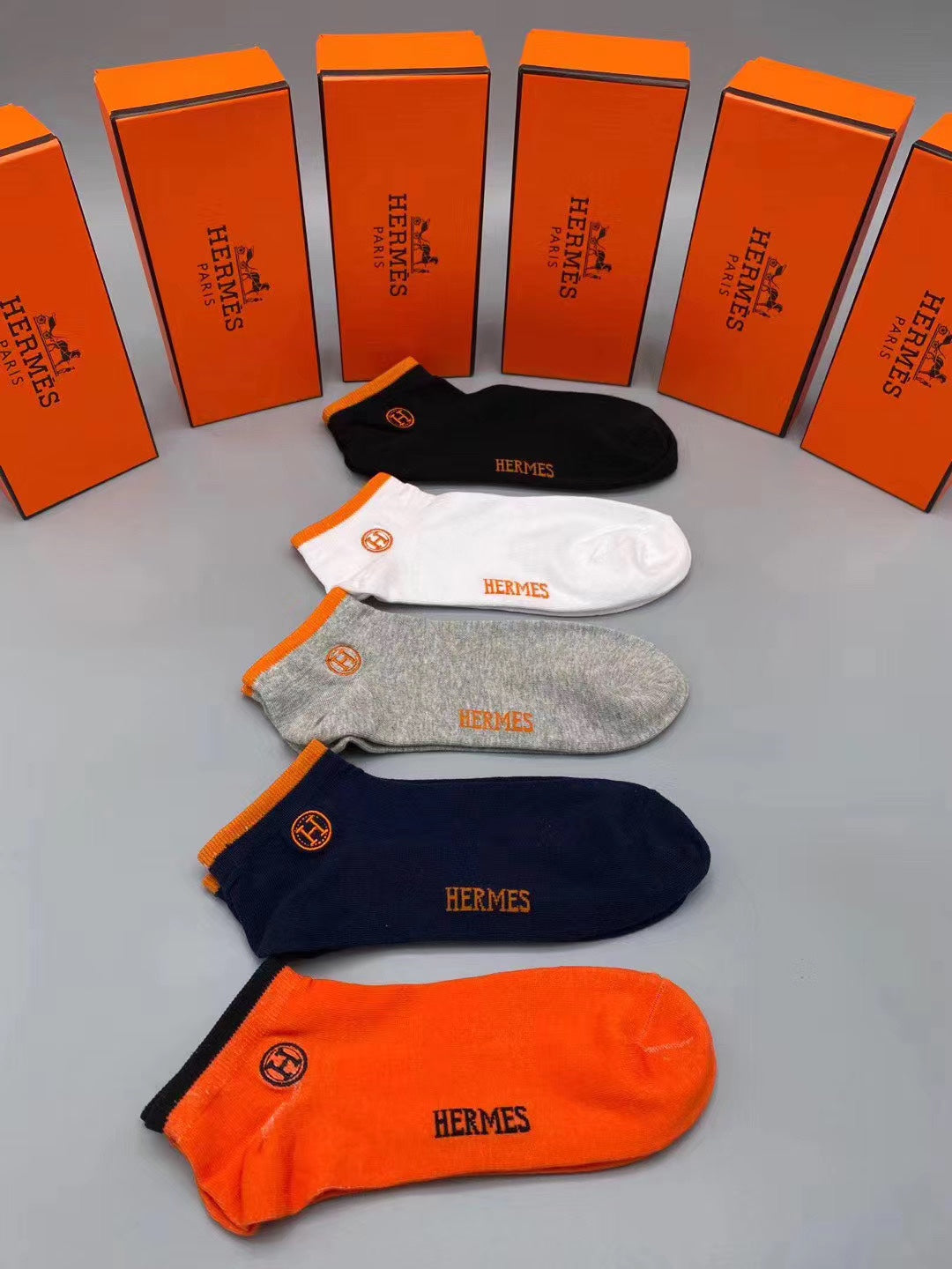 Hermes Small Equestrian-Style Emblems Ankle Socks - 5-Pair Set