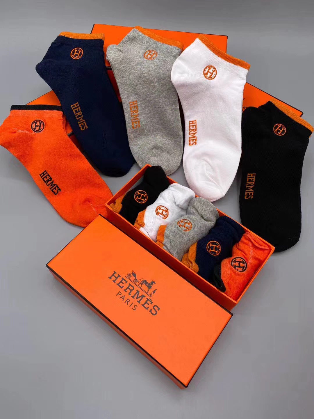 Hermes Small Equestrian-Style Emblems Ankle Socks - 5-Pair Set