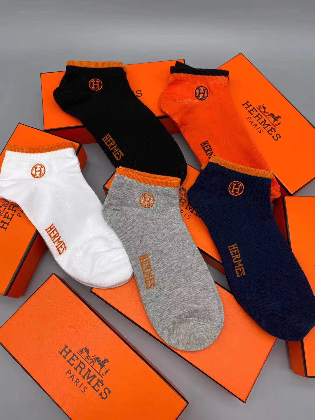 Hermes Small Equestrian-Style Emblems Ankle Socks - 5-Pair Set