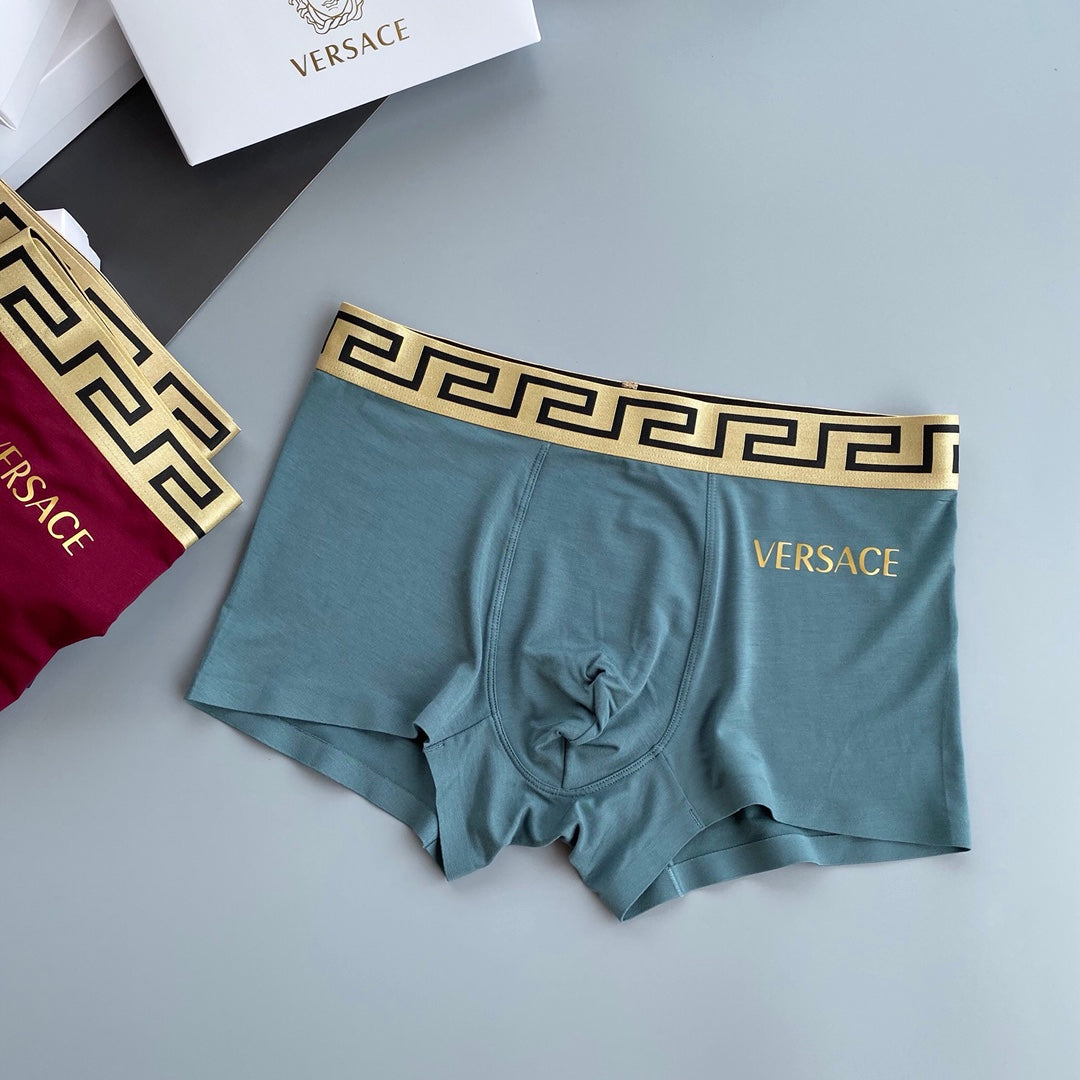 Versace Greek-Key Waistbands And Gold Lettering Men's Boxer Briefs - 3-Piece Box