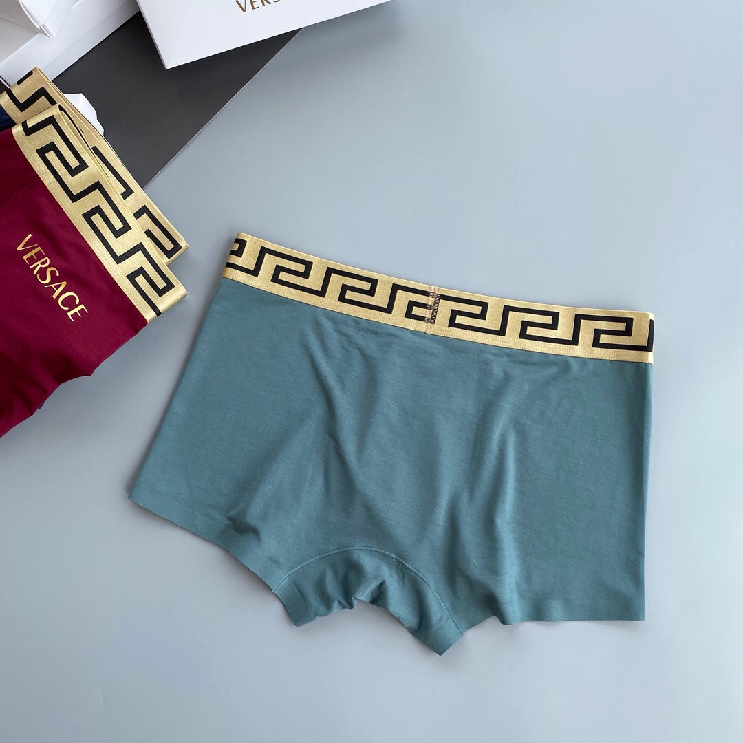 Versace Burgundy Gold Wordmark Boxer Briefs 3-Piece Box