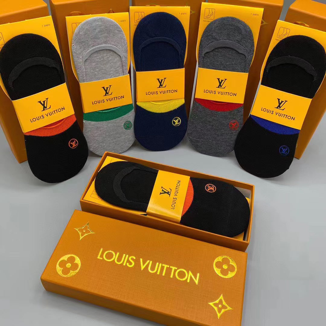 Louis Vuitton Contrast-Toe Monogram No-Show Socks - Box of 5 Pairs
