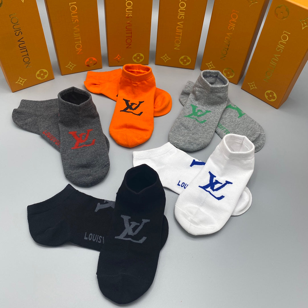 Louis Vuitton Cotton Visible Branded Cuff Or Emblem Details Crew Socks - 5-Pair Set