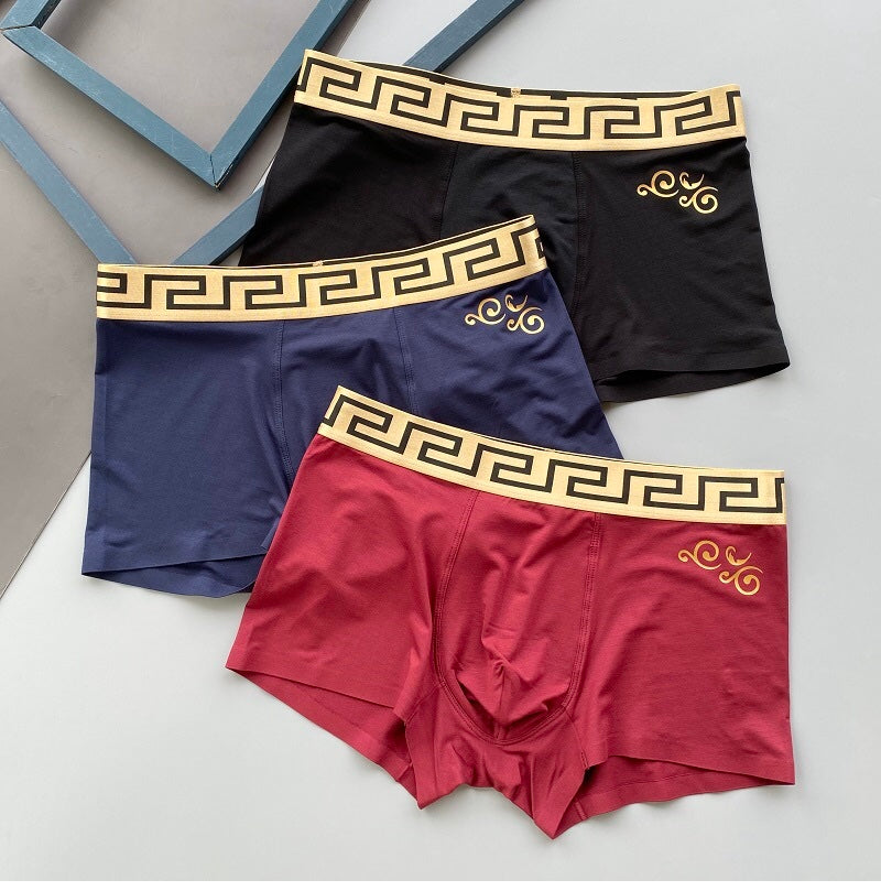 Versace Greek-Key Waistbands And Gold-Tone Scroll Details Men's Boxer Briefs - 3-Piece Box