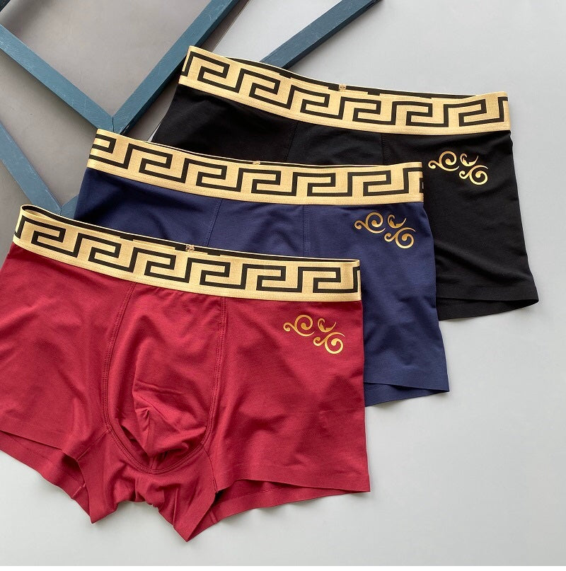 Versace Greek-Key Waistbands And Gold-Tone Scroll Details Men's Boxer Briefs - 3-Piece Box