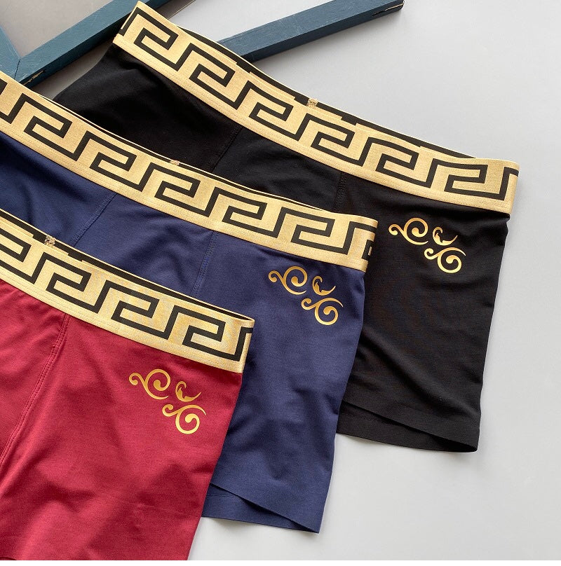 Versace Greek-Key Waistbands And Gold-Tone Scroll Details Men's Boxer Briefs - 3-Piece Box