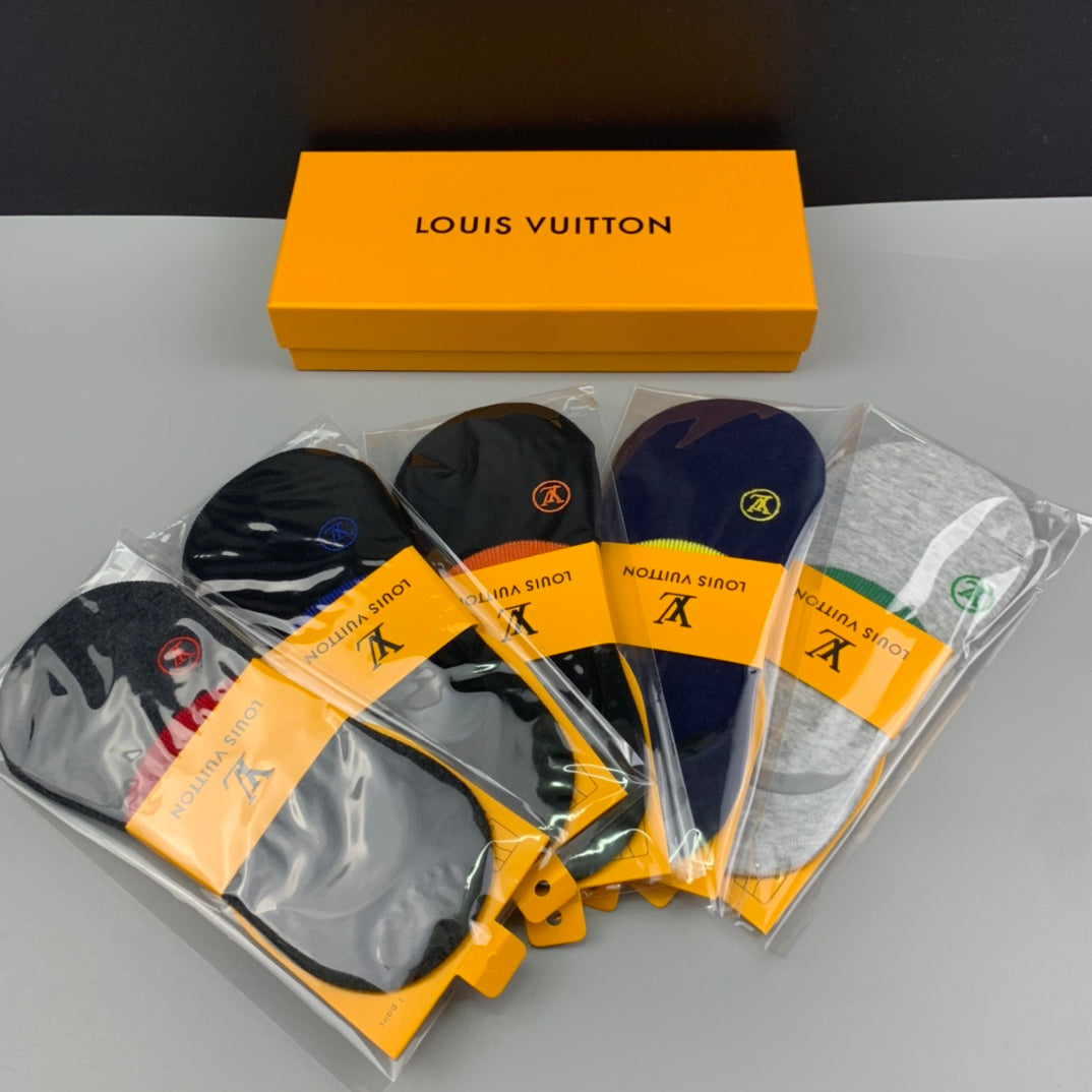 Louis Vuitton Cotton Visible Colour, Cuff And Emblem Details No-Show Socks - 5-Pair Set
