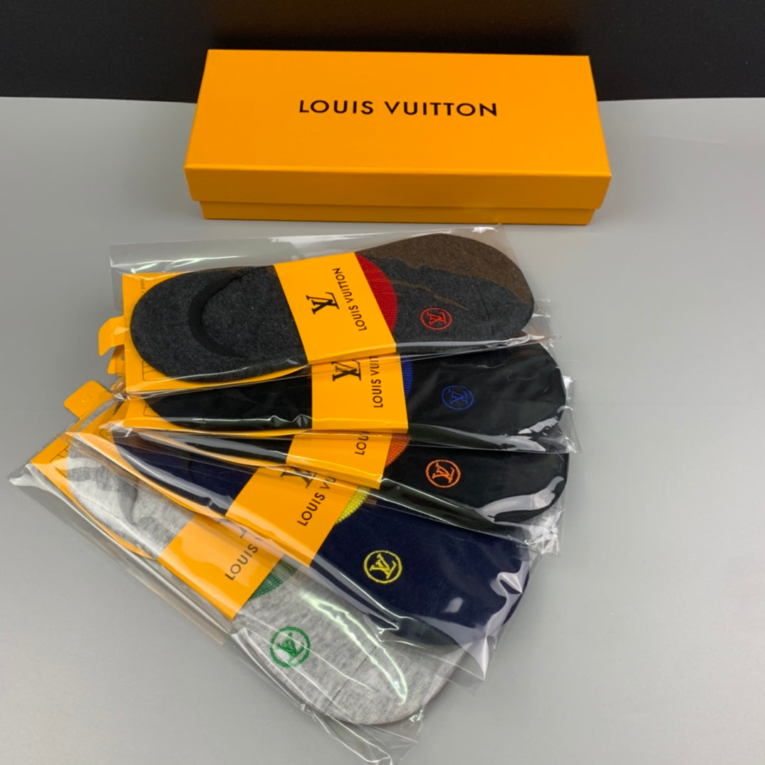 Louis Vuitton Cotton Visible Colour, Cuff And Emblem Details No-Show Socks - 5-Pair Set
