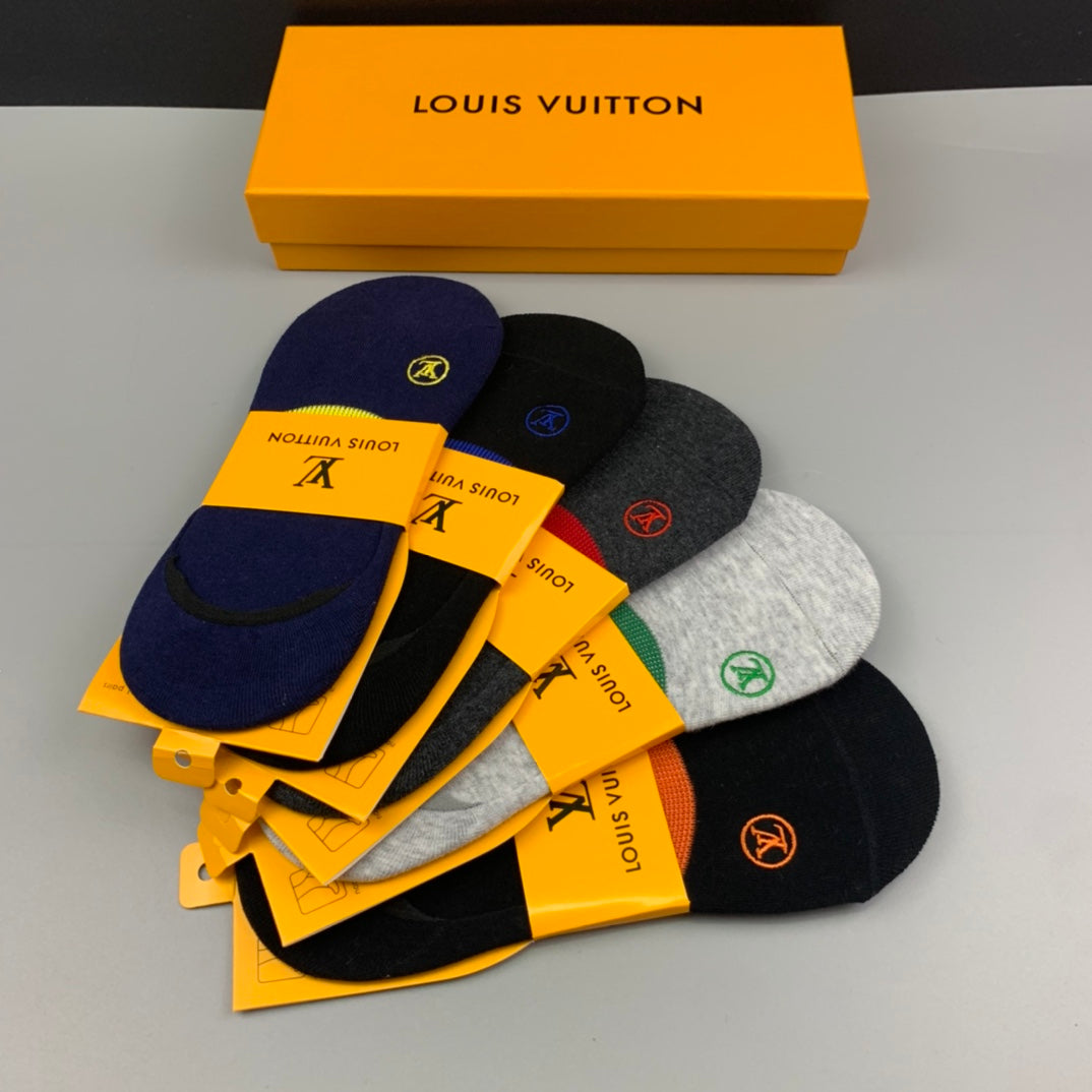 Louis Vuitton Cotton Visible Colour, Cuff And Emblem Details No-Show Socks - 5-Pair Set