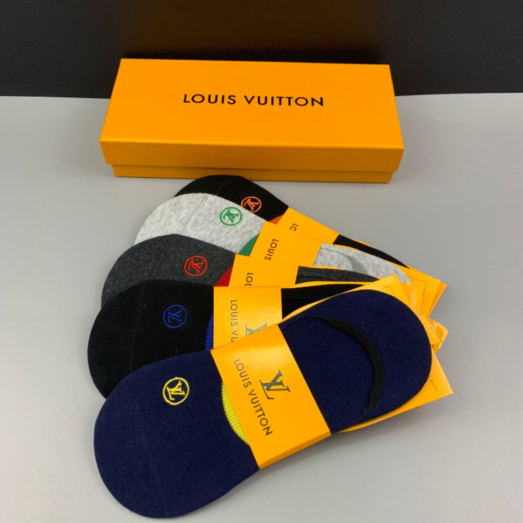 Louis Vuitton Cotton Visible Colour, Cuff And Emblem Details No-Show Socks - 5-Pair Set