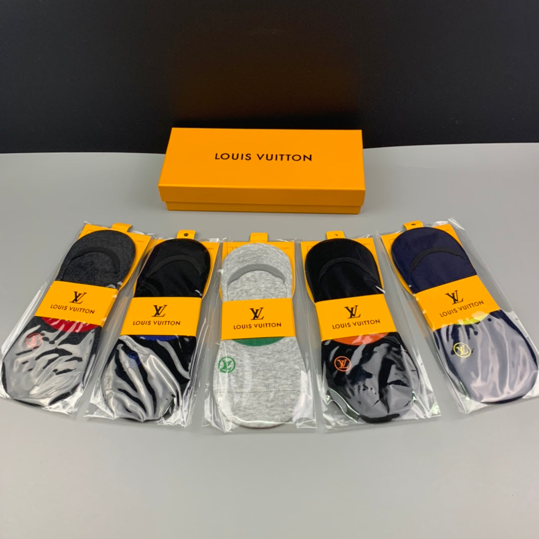 Louis Vuitton Cotton Visible Colour, Cuff And Emblem Details No-Show Socks - 5-Pair Set