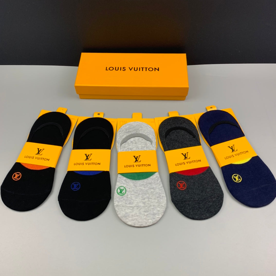Louis Vuitton Cotton Visible Colour, Cuff And Emblem Details No-Show Socks - 5-Pair Set