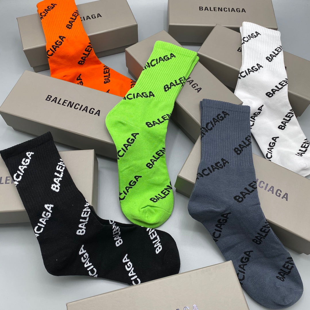 Balenciaga All-Over Wordmarks Crew Socks - 5-Pair Set