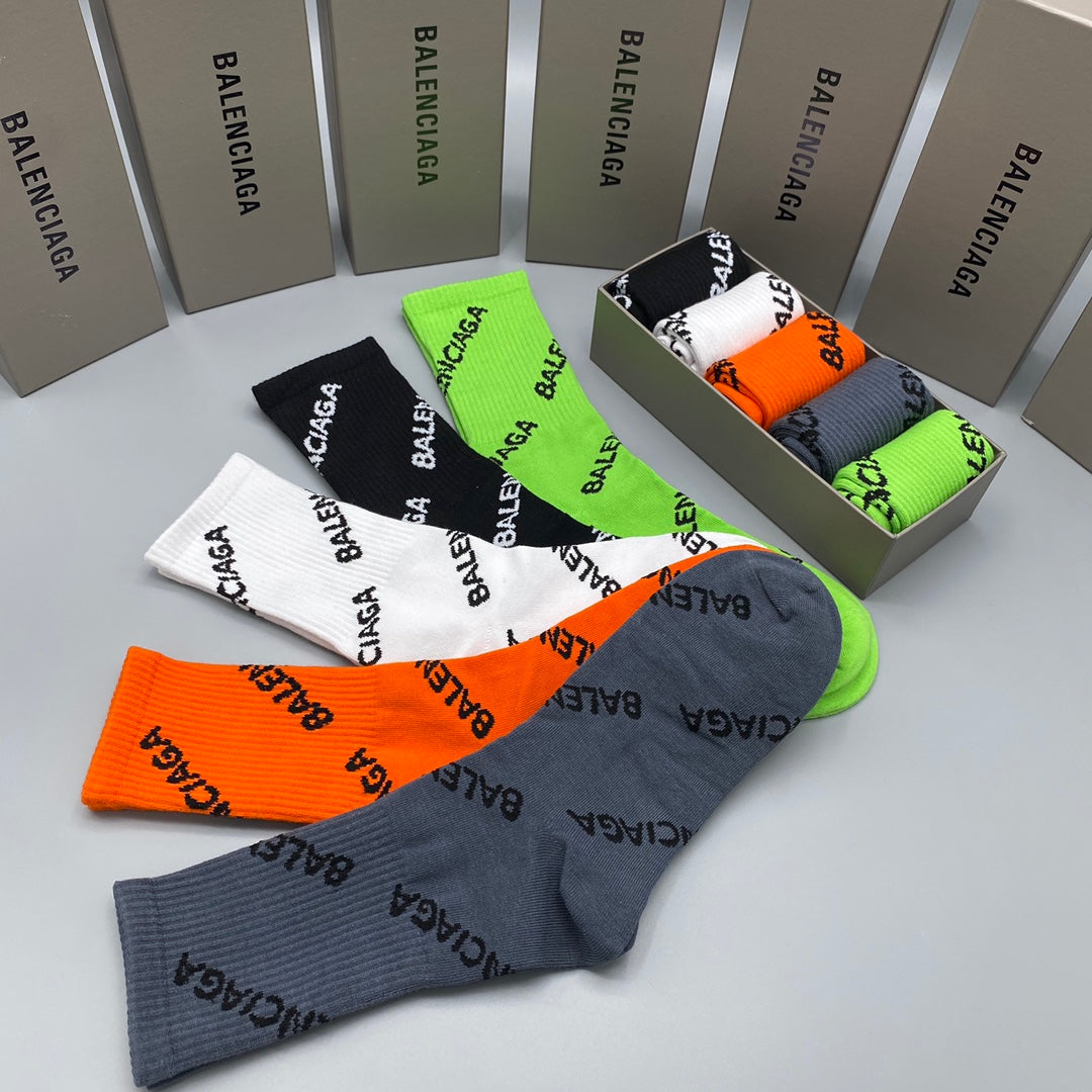 Balenciaga Visible Colour, Cuff And Emblem Details Crew Socks - 5-Pair Set