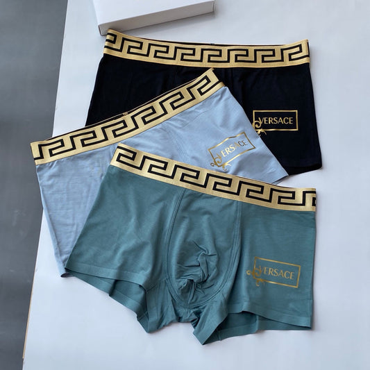 Versace Greek-Key Waistbands And Script Details Men's Boxer Briefs - 3-Piece Box