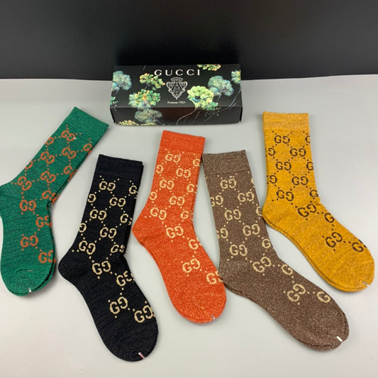 Gucci Monogram-Style Patterns Crew Socks - 5-Pair Set