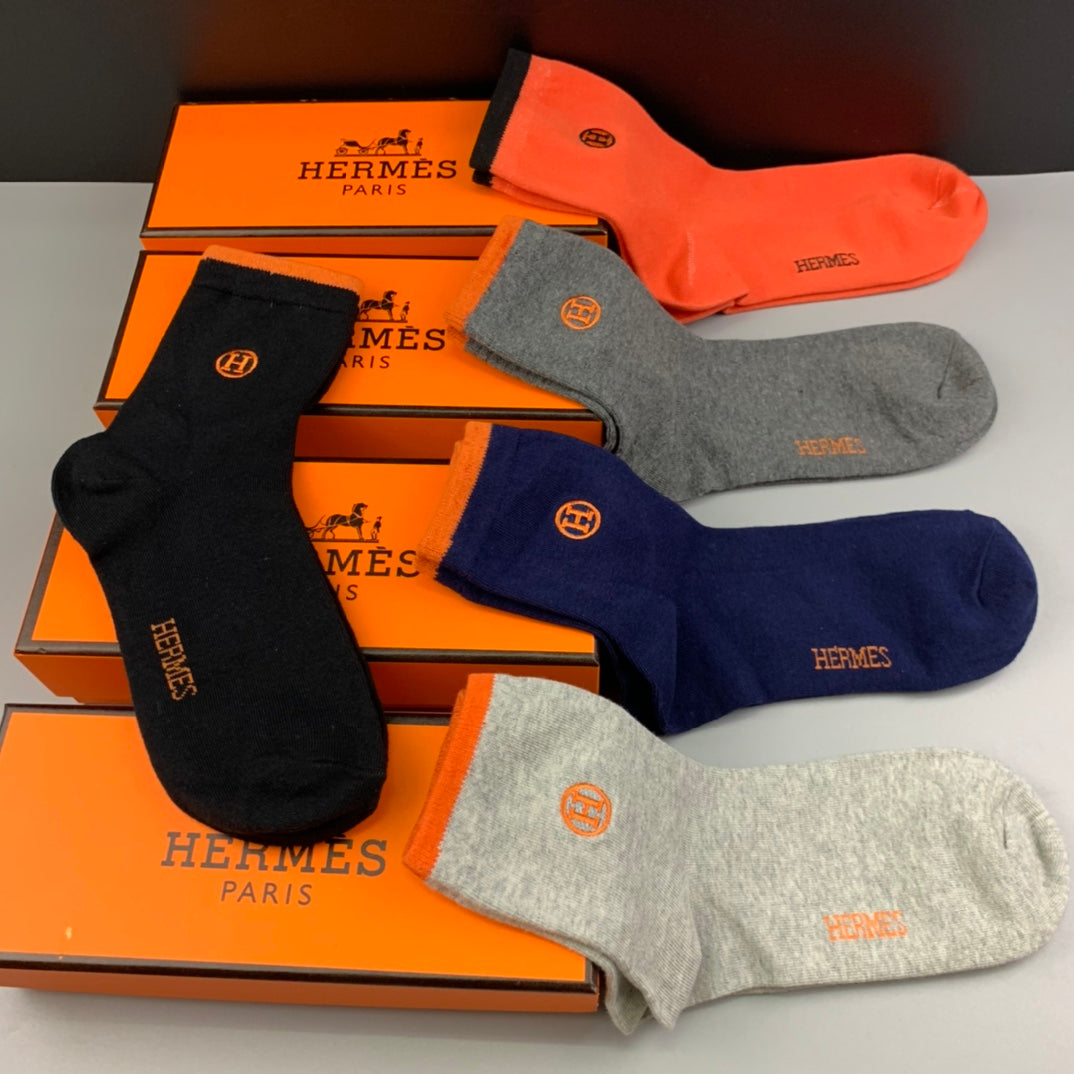 Hermes Small Emblem Details Crew Socks - 5-Pair Set