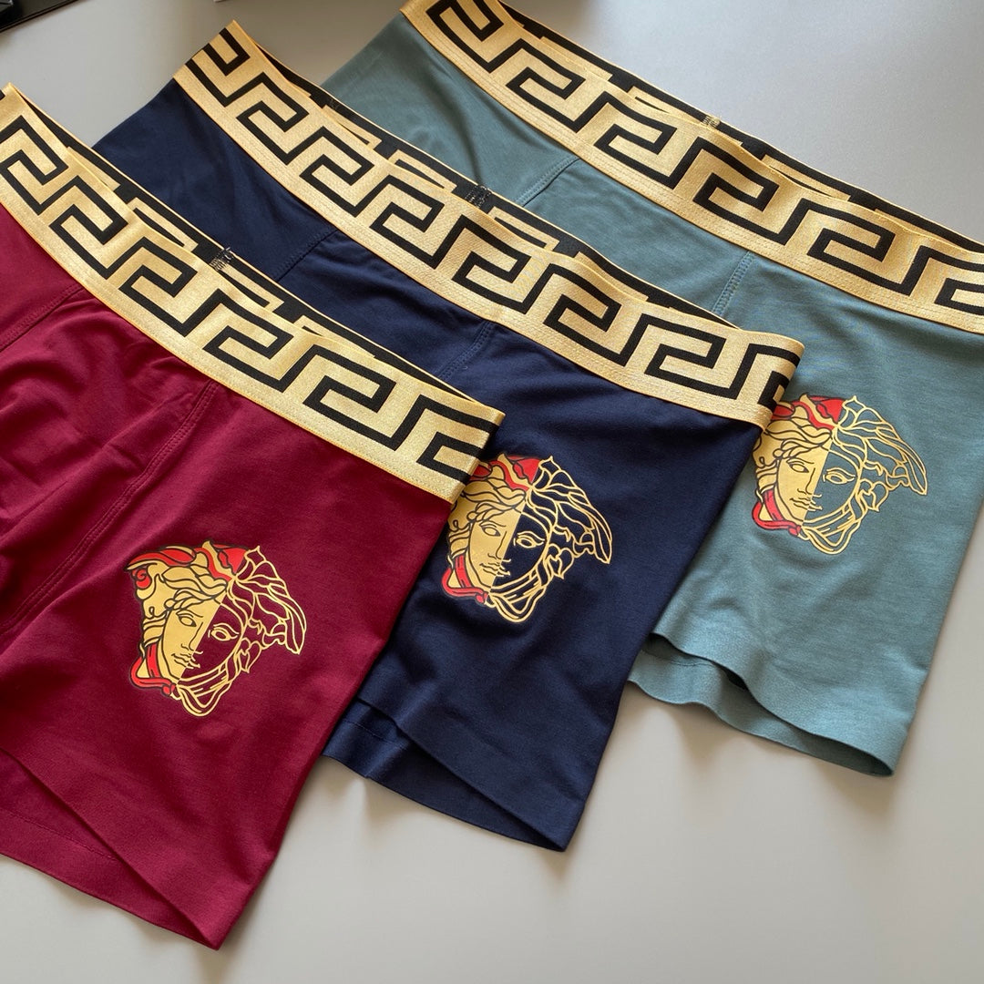 Versace Greek-Key And Crest Details Men's Boxer Briefs - 3-Piece Box