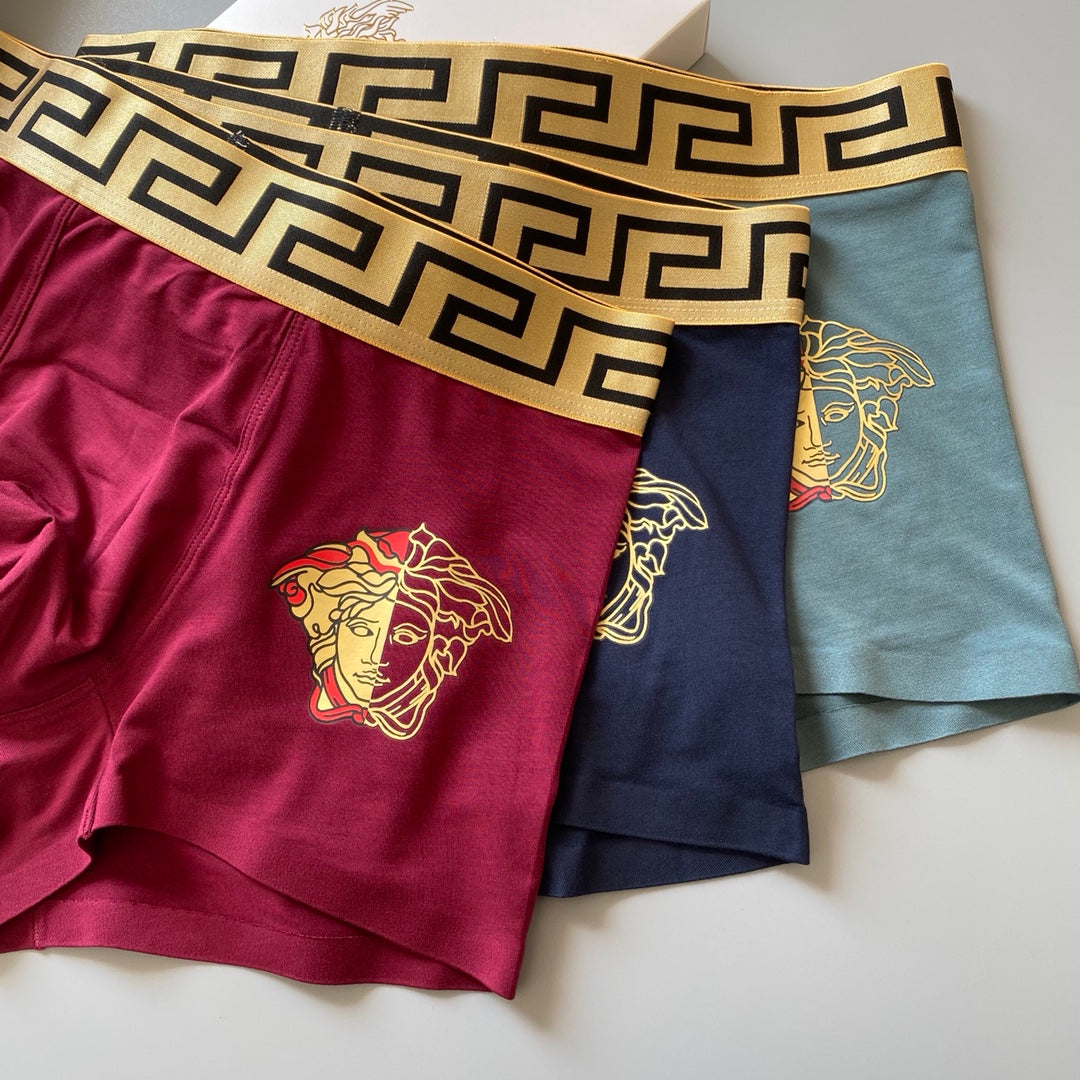 Versace Greek-Key And Crest Details Men's Boxer Briefs - 3-Piece Box