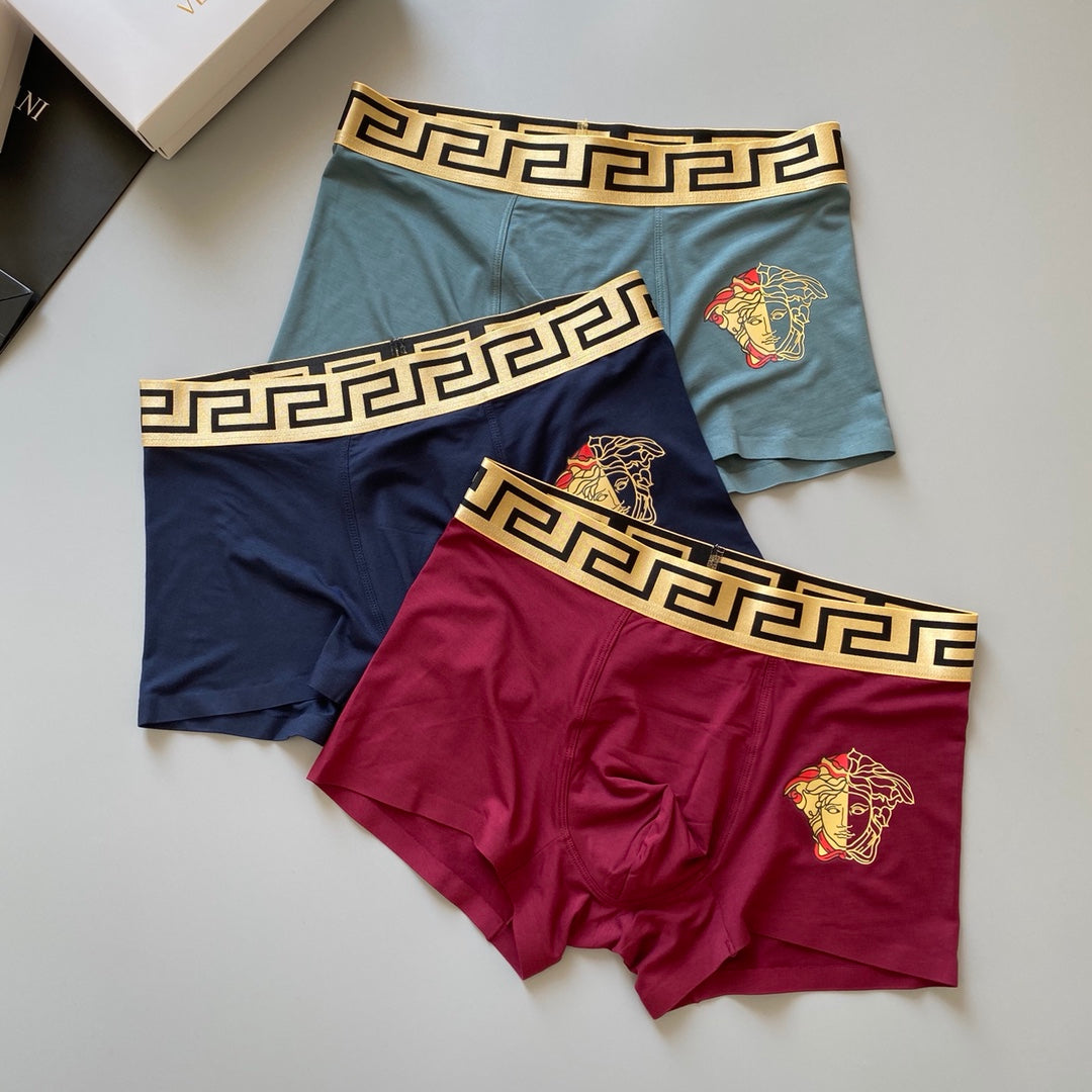 Versace Greek-Key Waistbands And Medallion Motifs Men's Boxer Briefs - 3-Piece Box