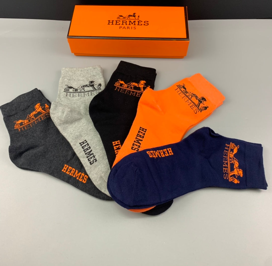 Hermes Cotton Crew Socks - 5-Pair Pack