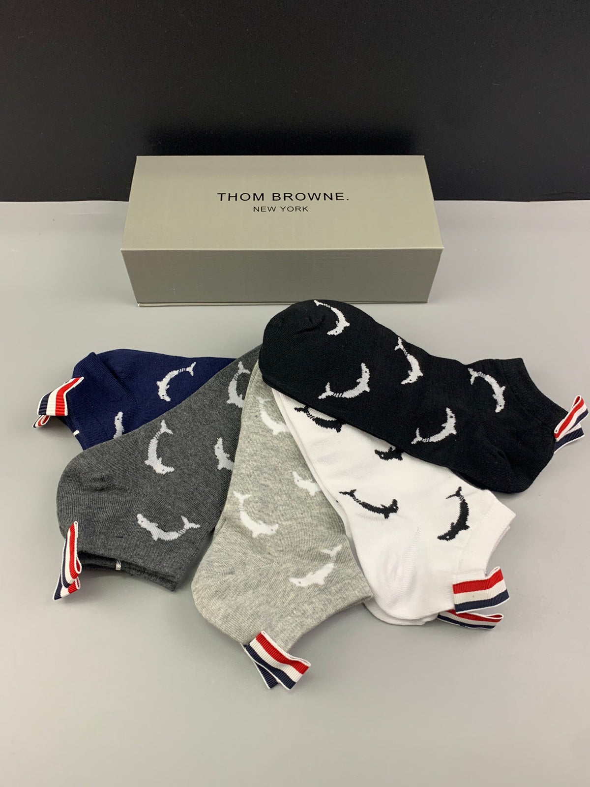 Thom Browne Tricolour Cuff Details No-Show Socks - 5-Pair Set