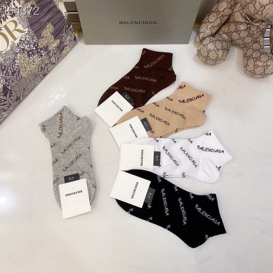 Balenciaga Diagonal Wordmark Details Ankle Socks - 5-Pair Set