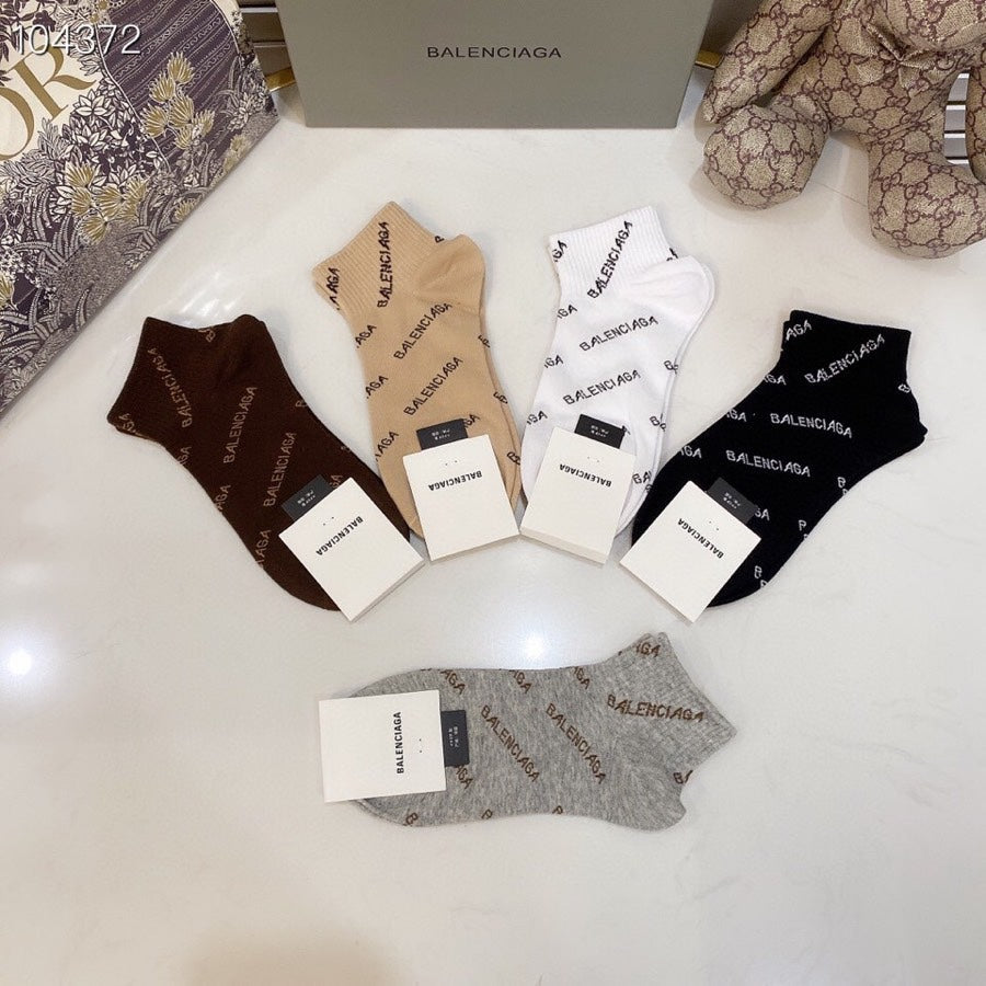 Balenciaga Diagonal Wordmark Details Ankle Socks - 5-Pair Set