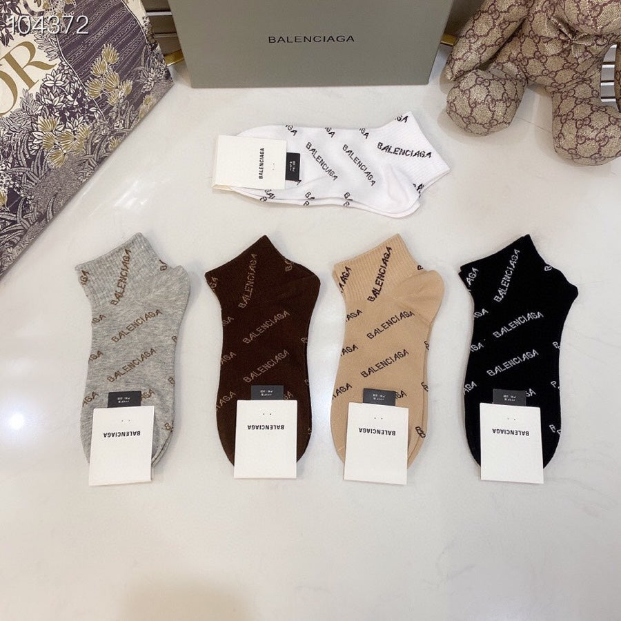 Balenciaga Diagonal Wordmark Details Ankle Socks - 5-Pair Set