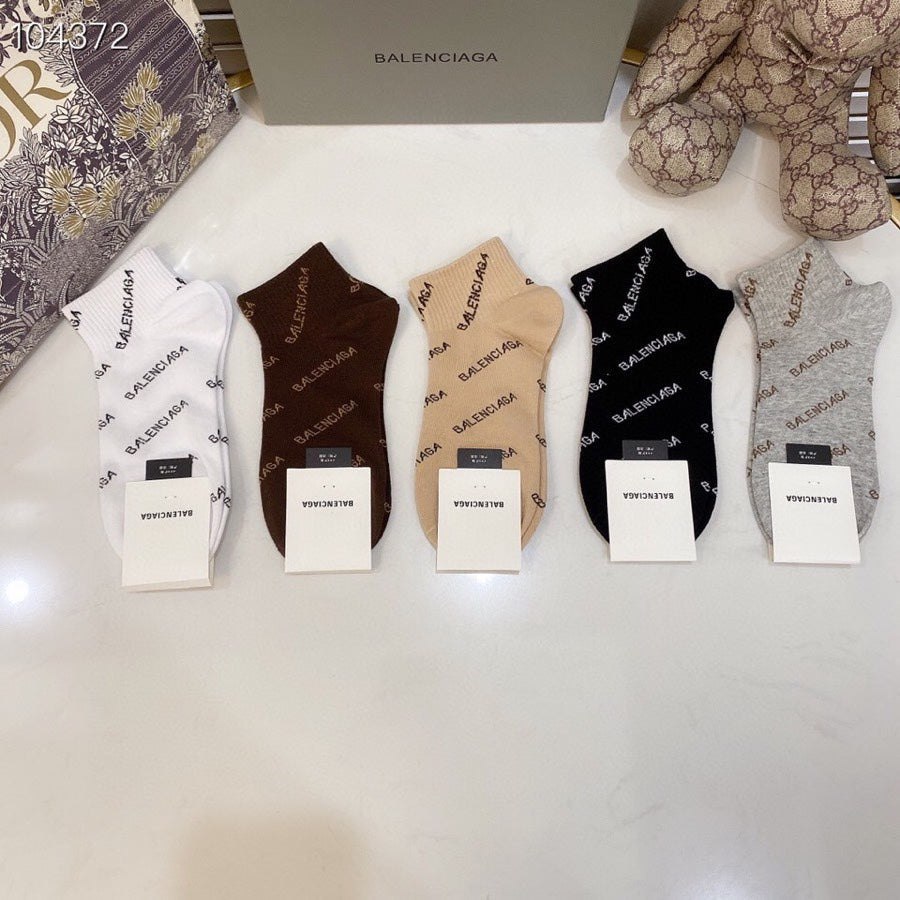 Balenciaga Diagonal Wordmark Details Ankle Socks - 5-Pair Set