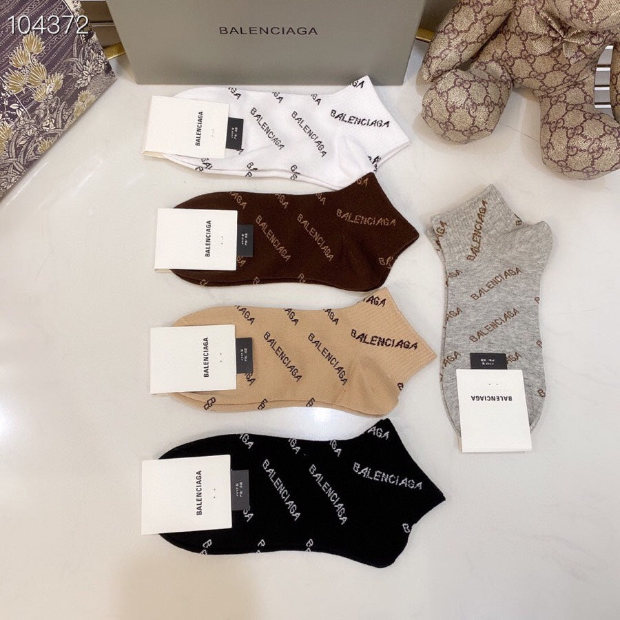 Balenciaga Diagonal Wordmark Details Ankle Socks - 5-Pair Set