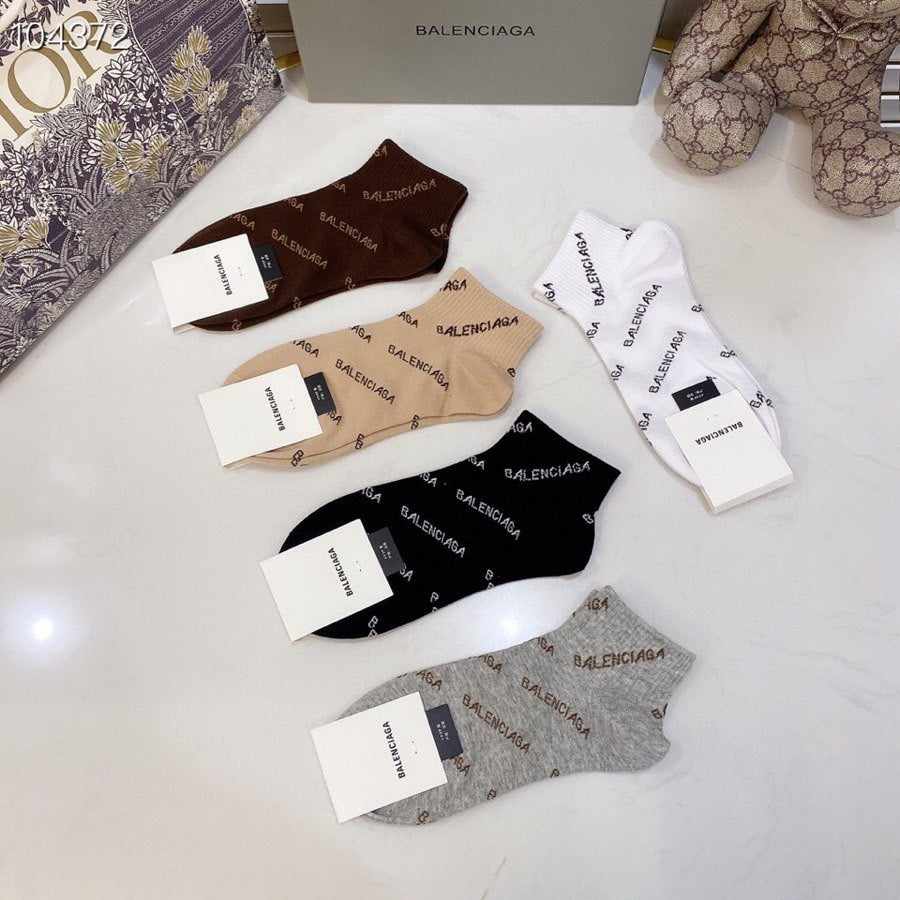 Balenciaga Visible Colour, Cuff And Emblem Details Crew Socks - 5-Pair Set
