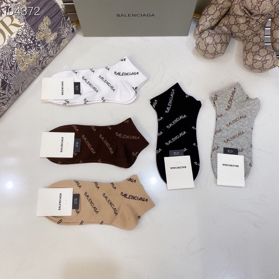 Balenciaga Diagonal Wordmark Details Ankle Socks - 5-Pair Set