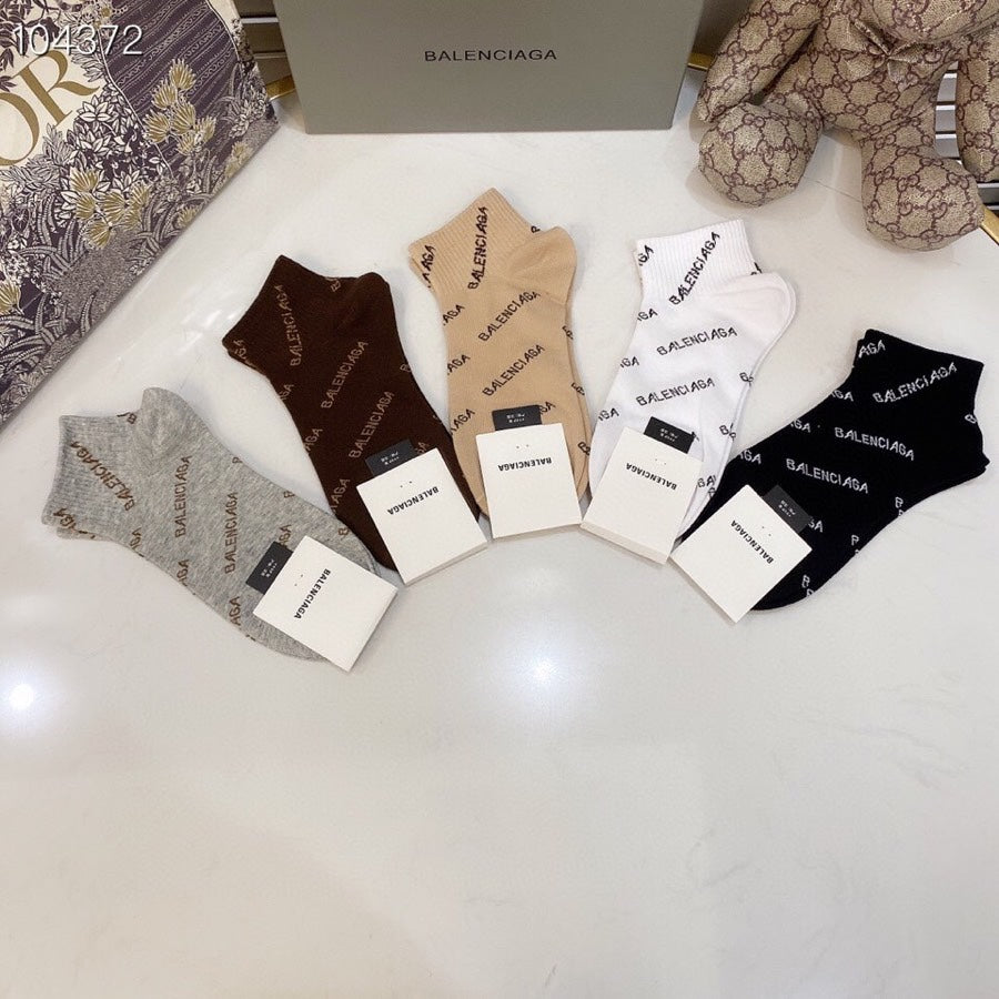 Balenciaga Diagonal Wordmark Details Ankle Socks - 5-Pair Set