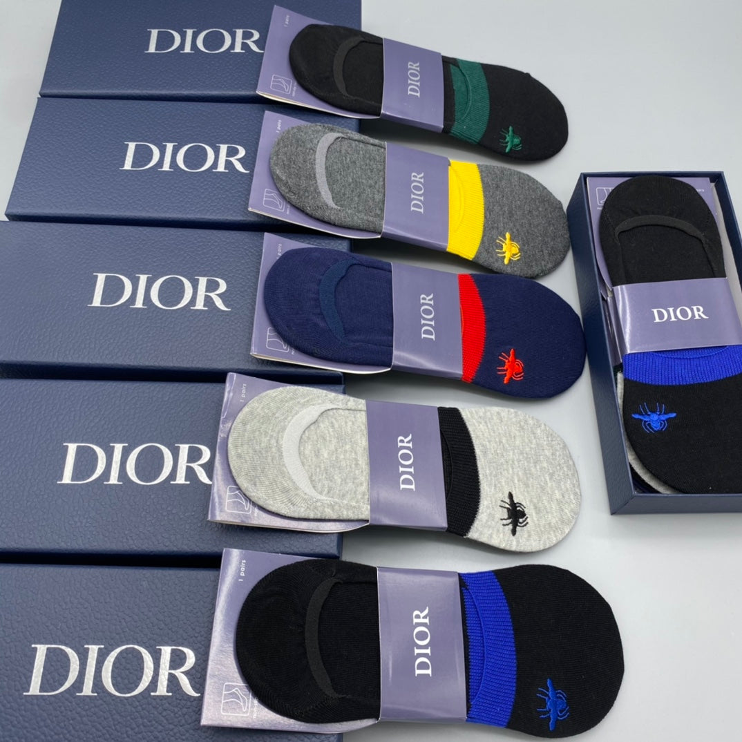 Dior Color-Block Bee No-Show Socks - Box of 5 Pairs