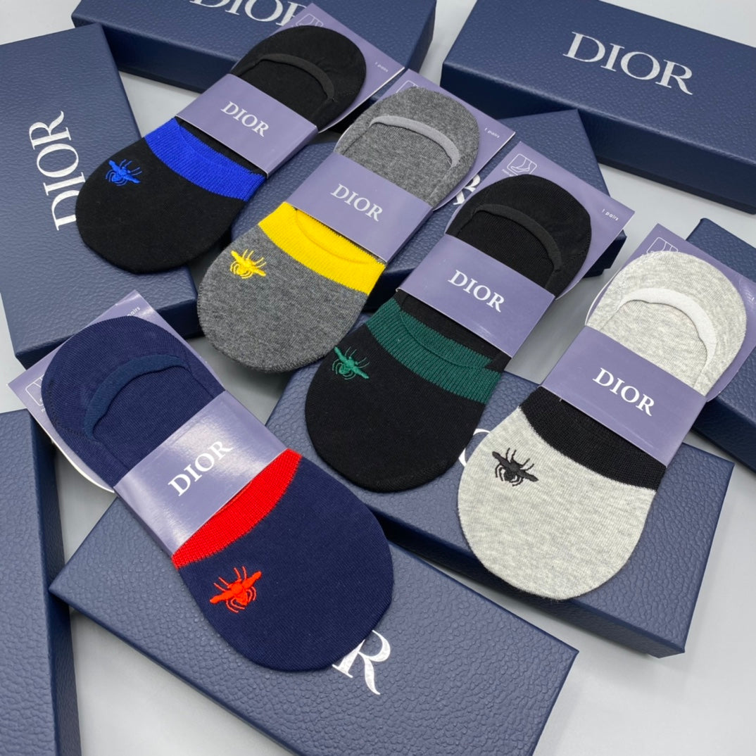 Dior Visible Colour, Cuff And Emblem Details No-Show Socks - 5-Pair Set