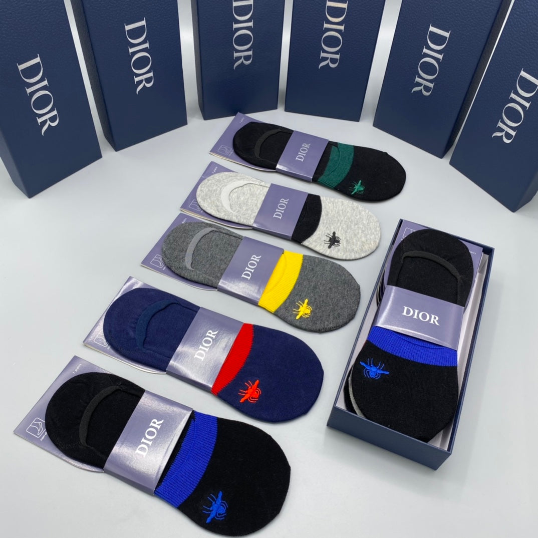 Dior Cotton Visible Cuff, Colour And Emblem Details No-Show Socks - 5-Pair Set