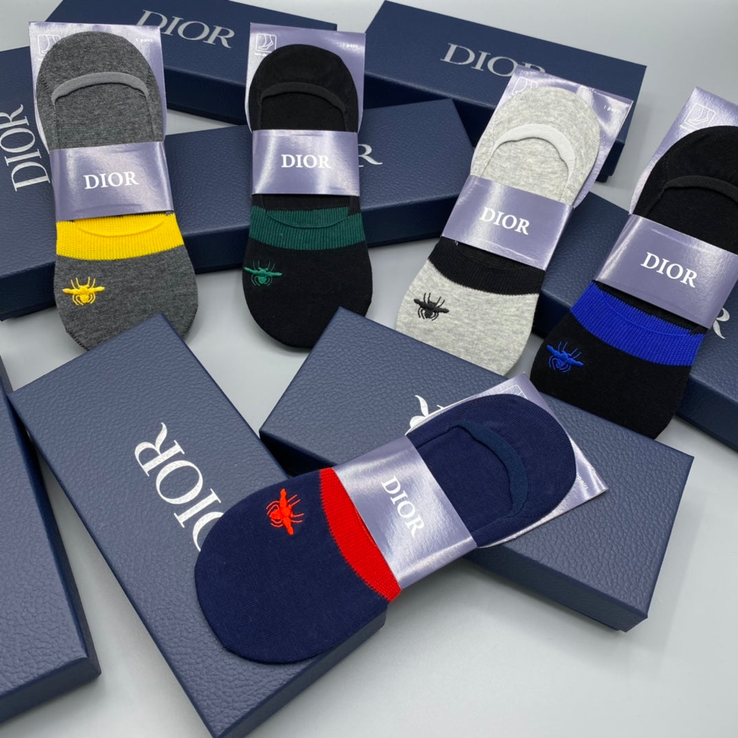 Dior Cotton Visible Cuff, Colour And Emblem Details No-Show Socks - 5-Pair Set