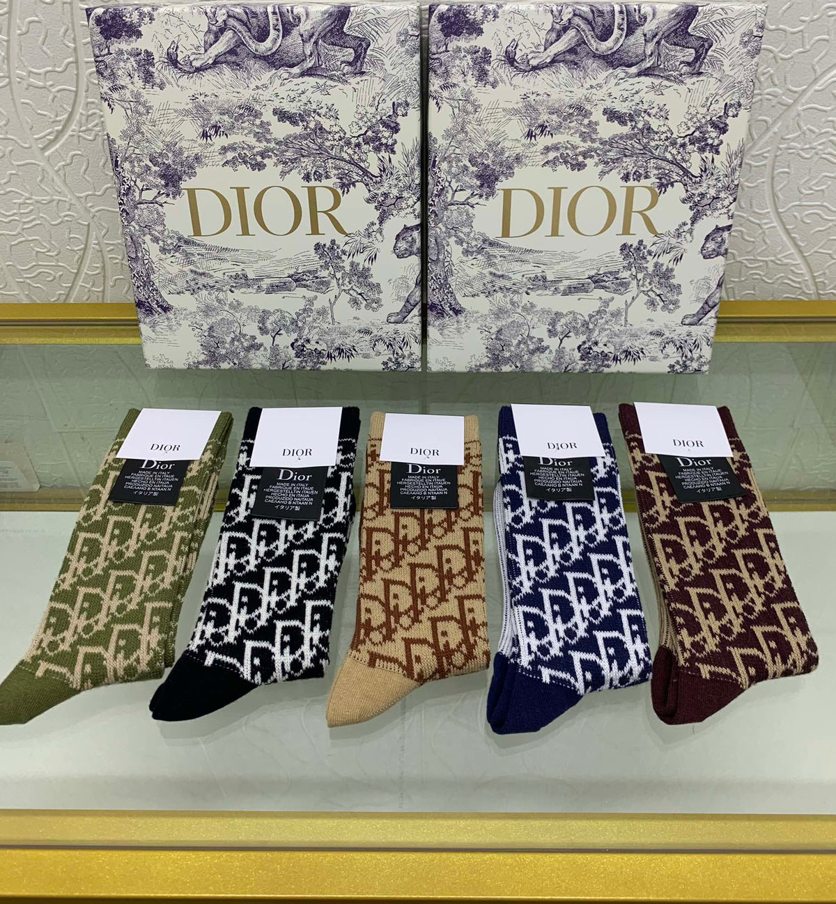 Dior Cotton Mixed All-Over Motifs Crew Socks - 5-Pair Set