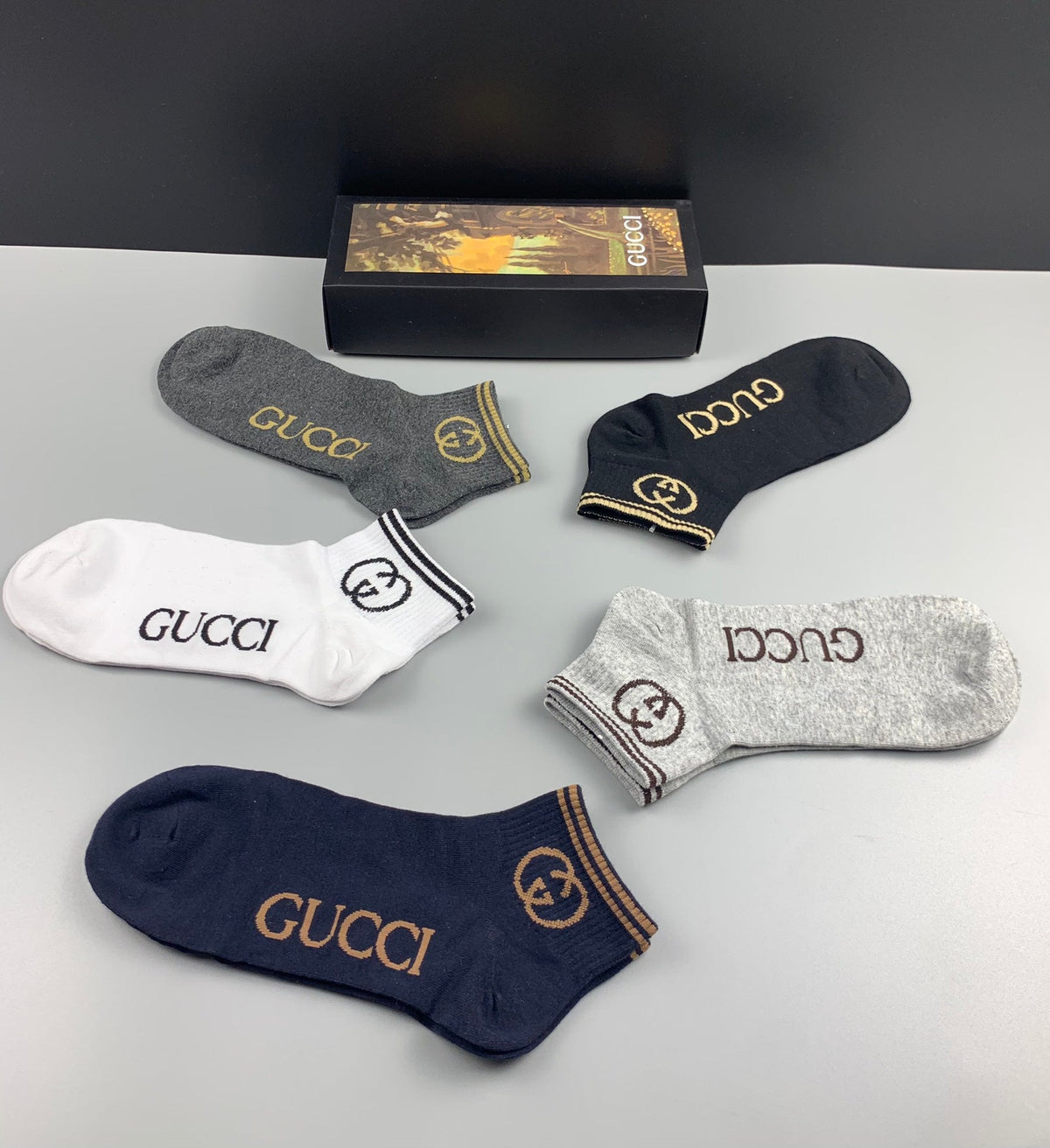 Gucci Contrast Wordmarks No-Show Socks - 5-Pair Set