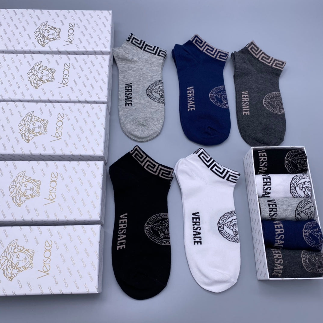 Versace Greek-Key Details Ankle Socks - 5-Pair Set