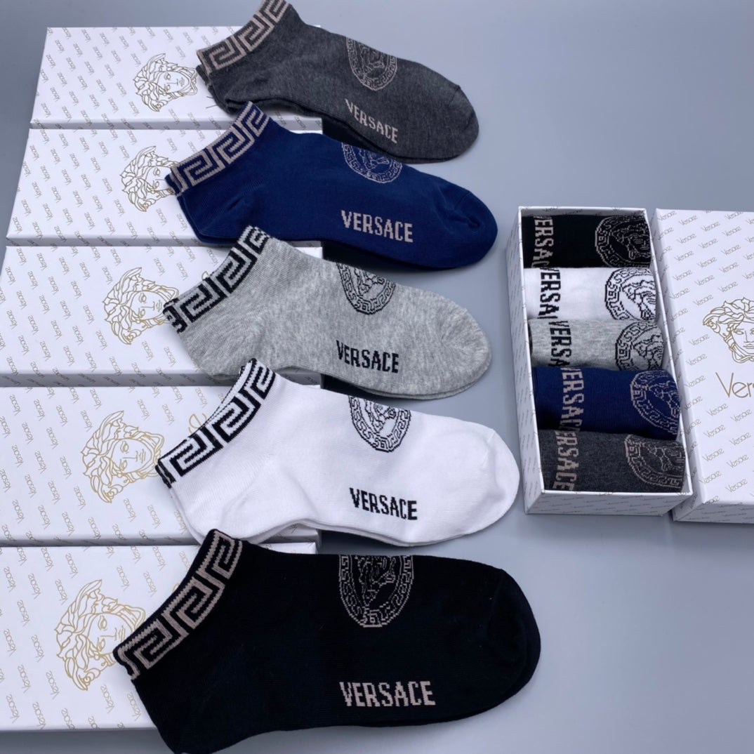 Versace Contrast Wordmarks Ankle Socks - 5-Pair Set