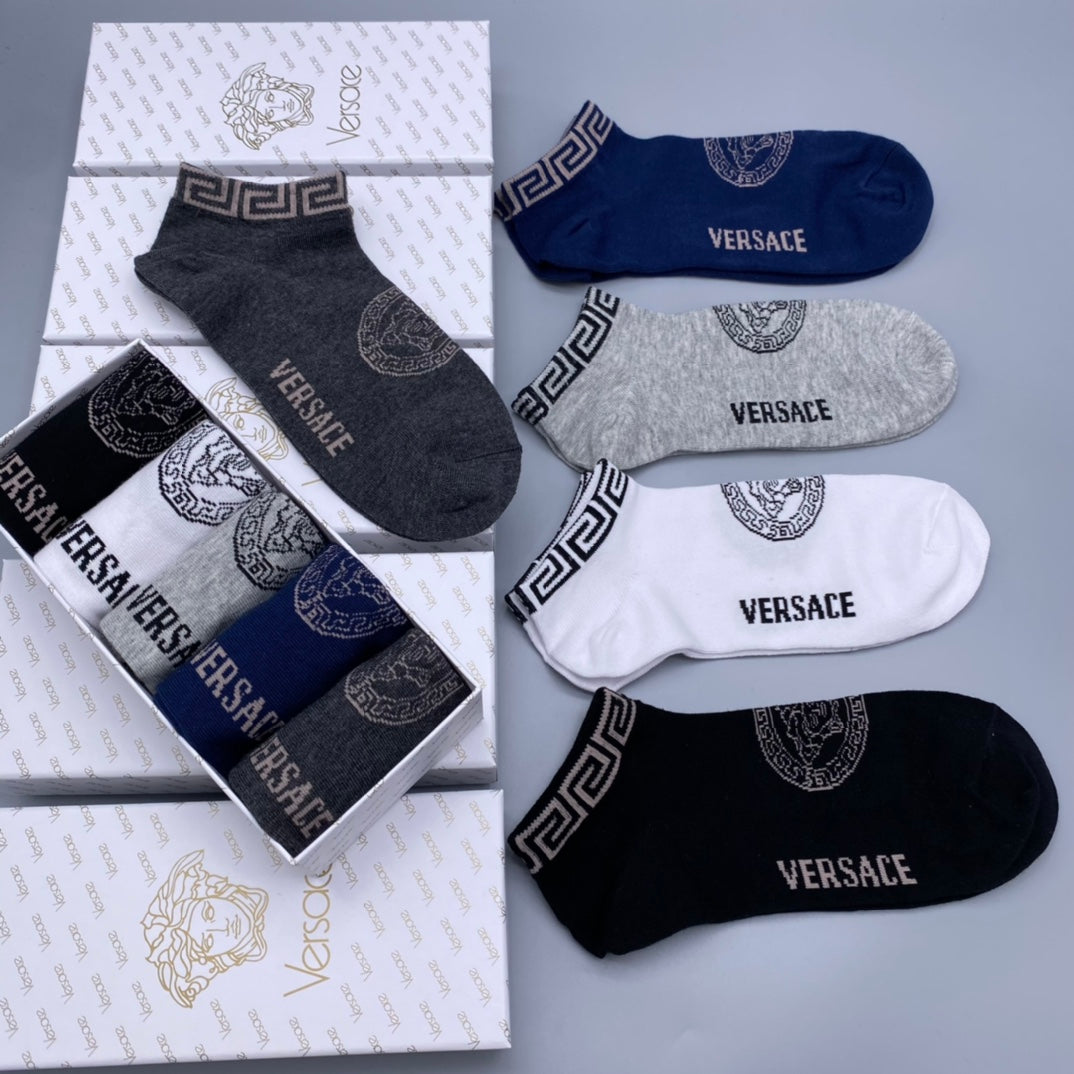 Versace Contrast Wordmarks Ankle Socks - 5-Pair Set