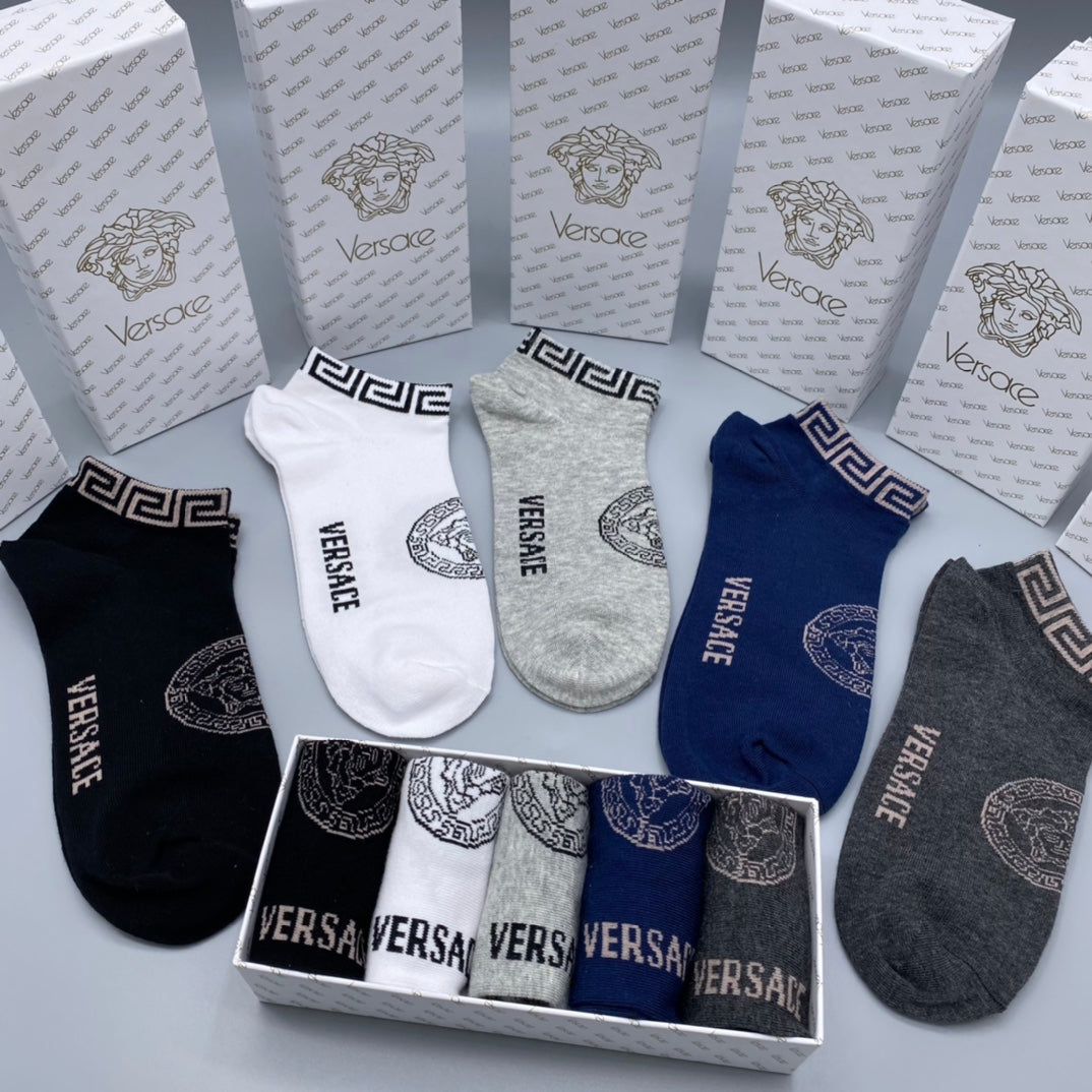 Versace Bold Wordmarks No-Show Socks - 5-Pair Set