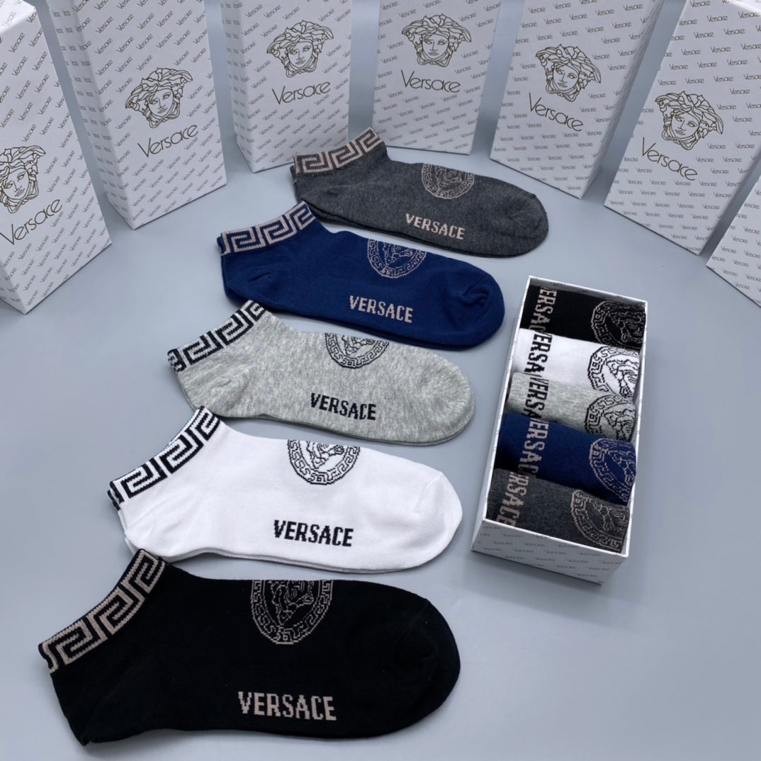 Versace Contrast Wordmarks Ankle Socks - 5-Pair Set