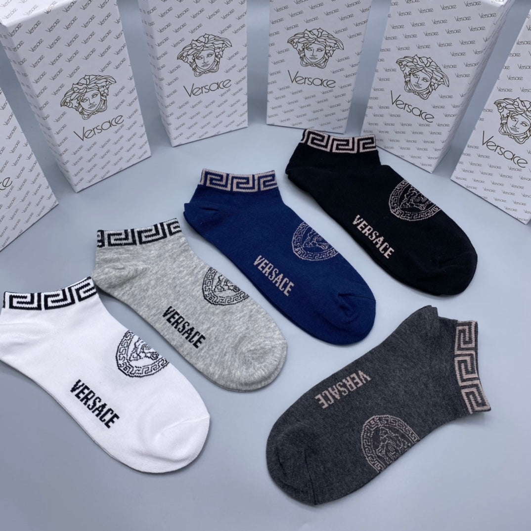 Versace Bold Wordmarks No-Show Socks - 5-Pair Set